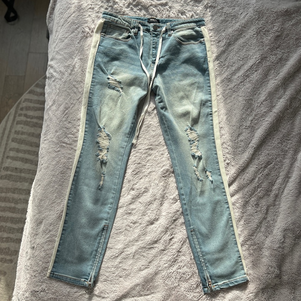 Stripe Skinny Jeans - MediumWash